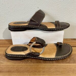 Born Brown Leather Comfort Slide Sandals Womens 9 Casual Summer Shoes Resort
